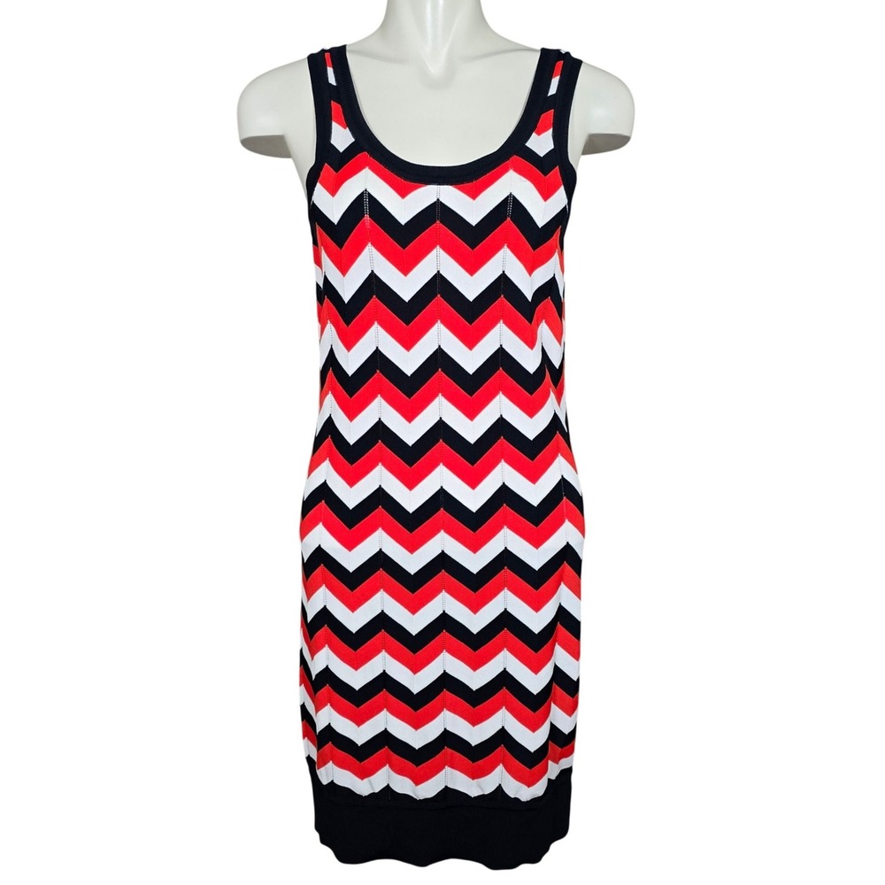 Michael Kors Women's Orange White Chevron Knit Tank Sleeveless Dress M